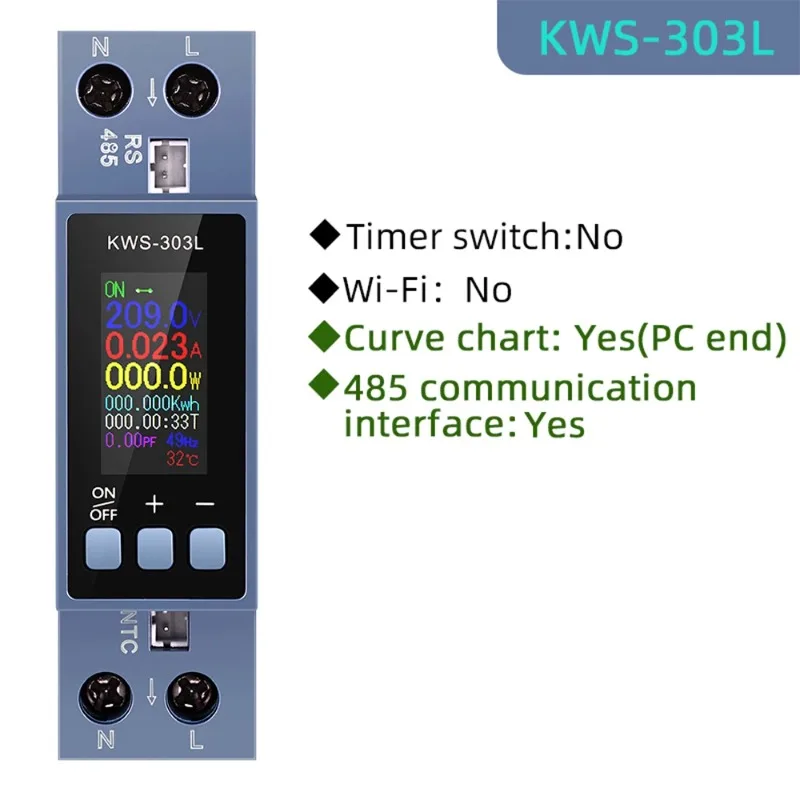 Intelligent timing switch two-phase rail metering electric energy meter KW-303 AC electric meter color screen power meter