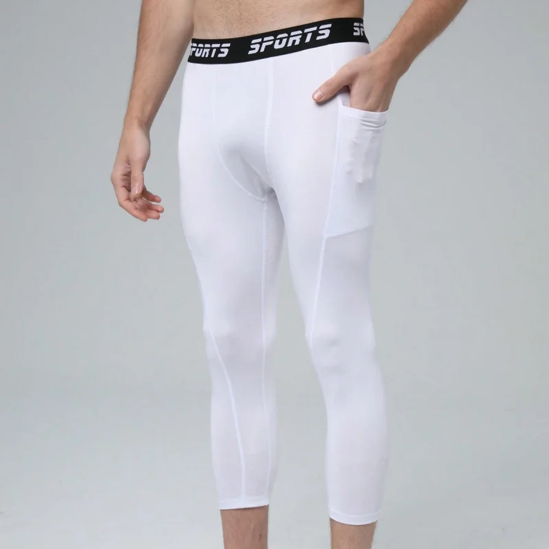 

Tight Cropped Pants Men's Workout Clothes High Elastic Running Sports Equipment Basketball Bottoming Compression Training Patch