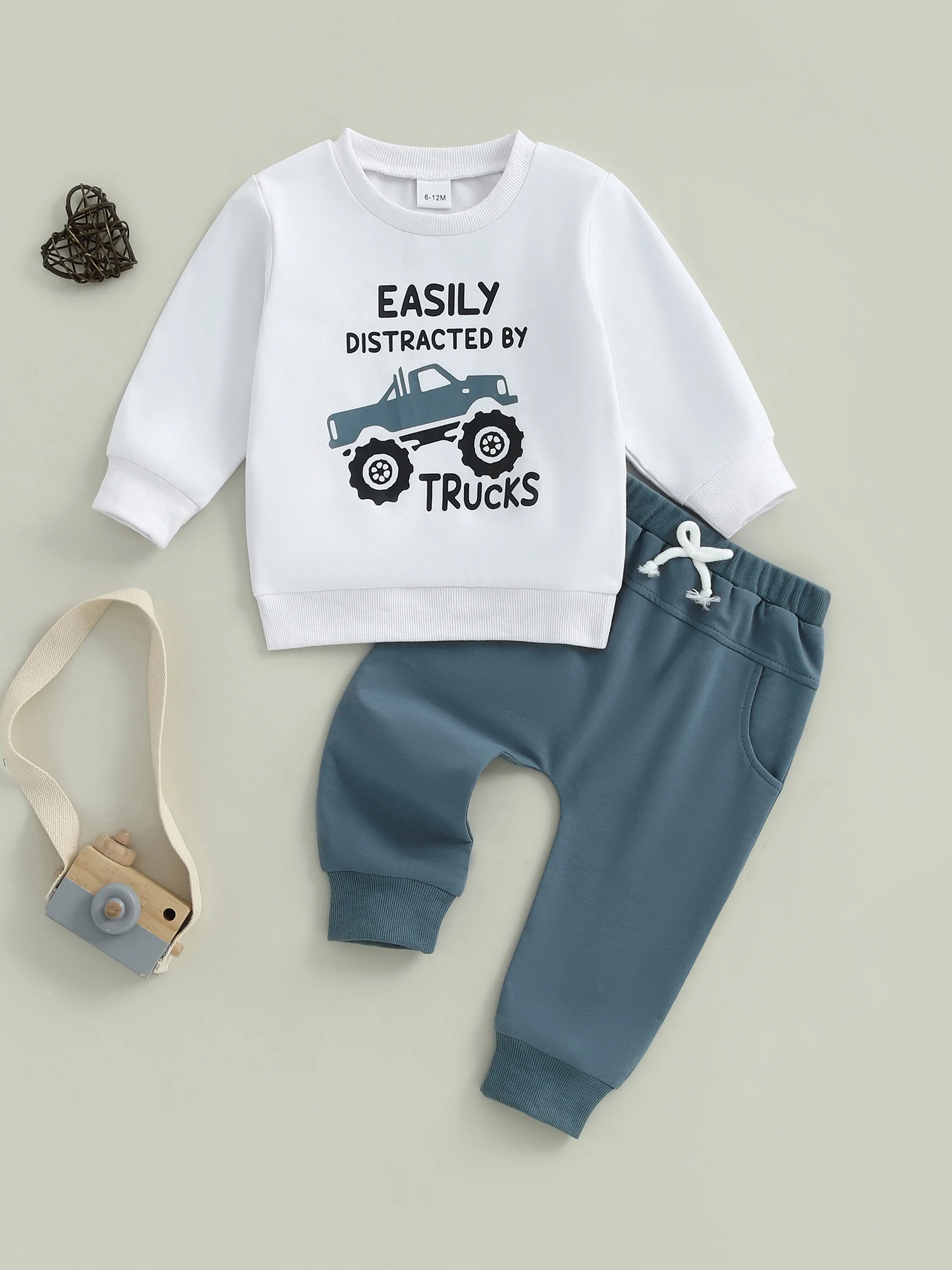 FOCUSNORM 0-5Y Herbst Kinder Baby Jungen Kleidung Set Lkw Brief Drucken Langarm Pullover Tops Elastische Taille Hosen – Detail 10