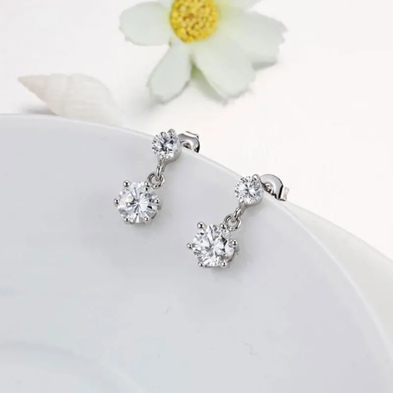 Charming 925 Sterling Silver Luxury Double Zircon Earrings for Women, Fashion Accessories, Wedding Party Jewelry