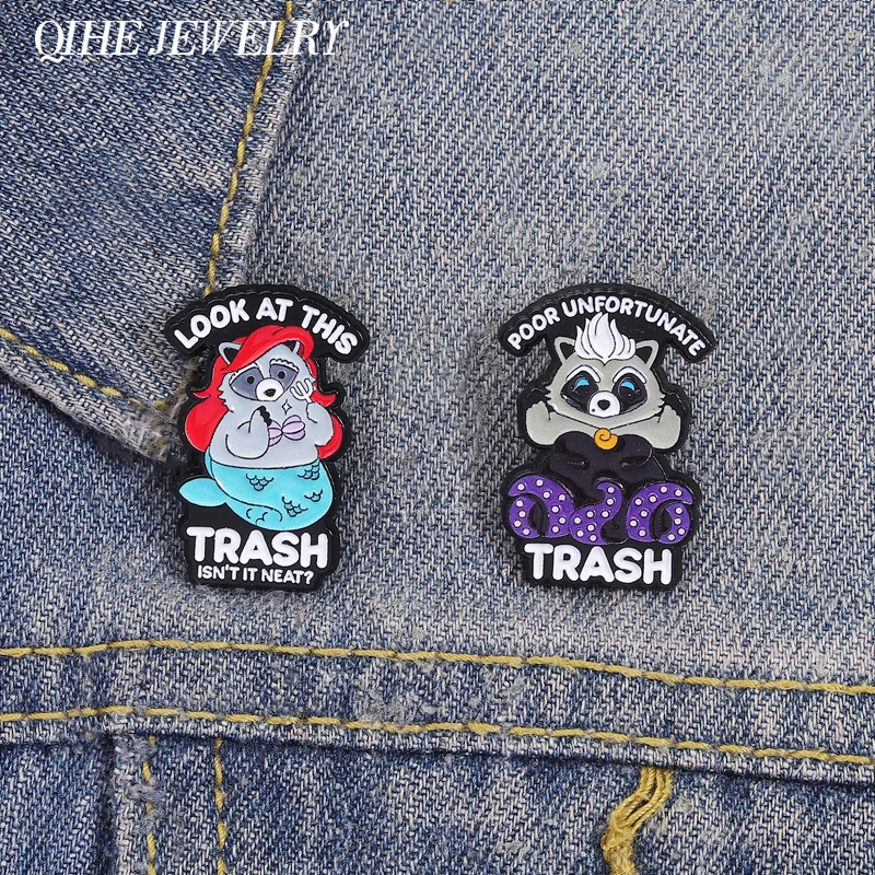 Niedliche Waschbär-Meerjungfrau-Cosplay-Brosche, Emaille-Anstecknadeln, SCHAUEN SIE DIESEM TRASH, Cartoon-Anime-Inspiration, Broschen, Anstecknadel, Schmuck, Geschenke
