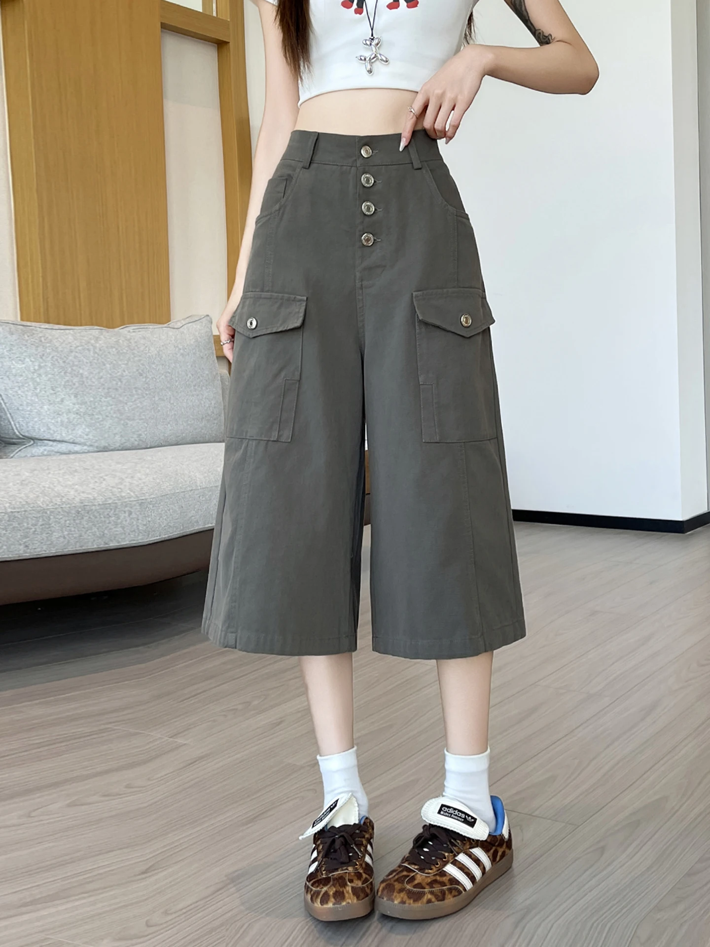 Calça Jeans Feminina Estilo Americano de Algodão Lavado para Trabalho, Nova Coleção de Verão, Tamanho Pequeno, Cintura Alta, Efeito Emagrecedor, Solta, Versátil, Perna Larga