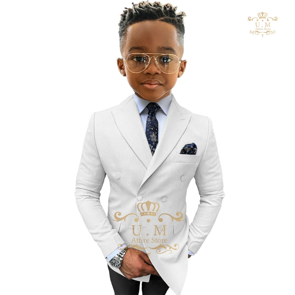 Boys' white suit 2-piece (jacket+pants) children's peak lapel double-breasted slim fit set for wedding cocktail prom Xmas party