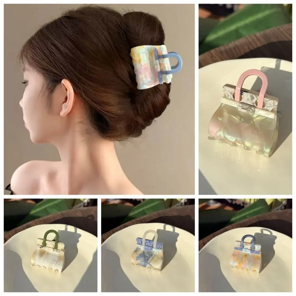 

Elegant Handbag Shaped Shark Clip Gradient Color Korean Style Acetic Acid Hair Claw Letter Creative Square Hair Claw Girls