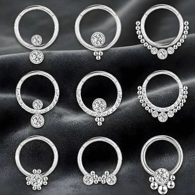 2/5Pcs 16G G23 Titanium Piercing Nose Ring Hinged Segment Tragus Zircon Earrings Septum Clicker Women Charming Body Jewelry