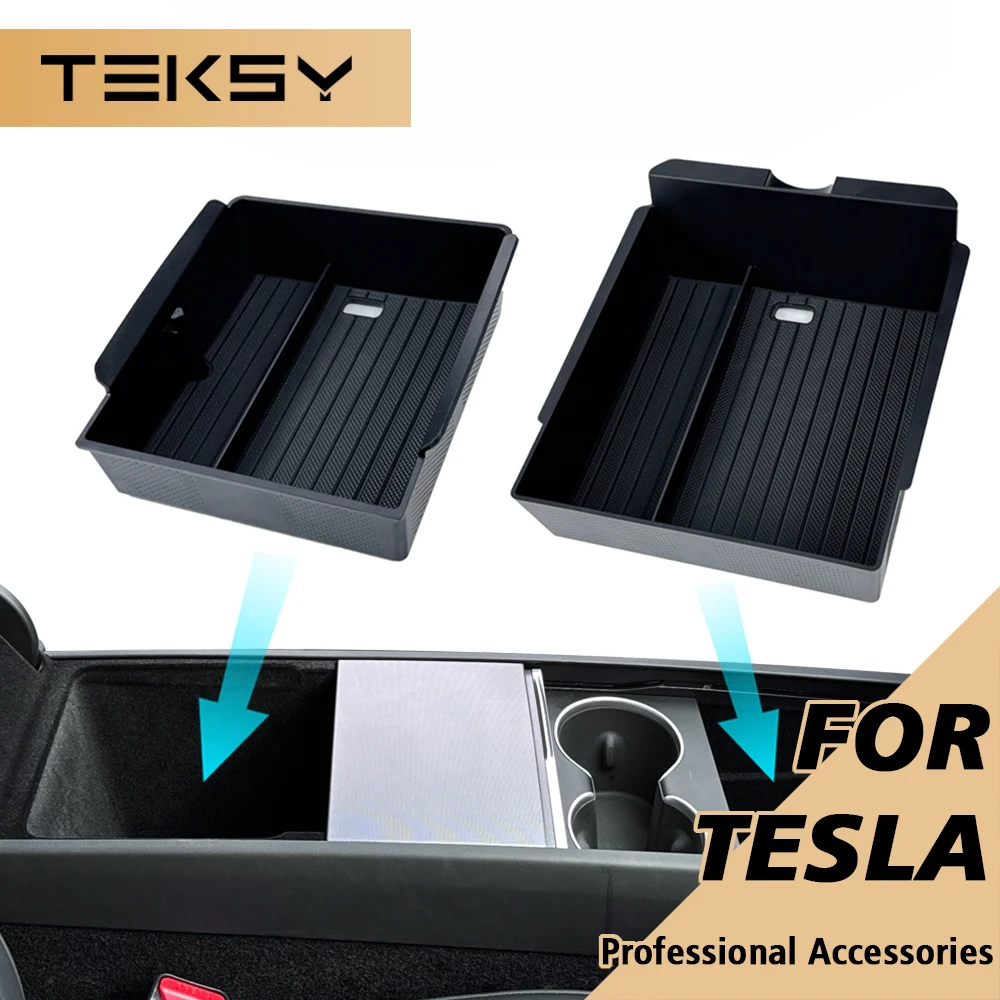 TEKSY Do Tesla Model Y Launch Juniper 2025 Model 3 Highland 2024 Konsola Centralna Schowek na Okulary Podłokietnik Silikonowa Podkładka