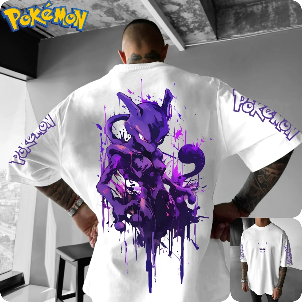 

Летняя распродажа 2026: Футболка унисекс с аниме-принтом Pokémon Mewtwo, хлопок, оверсайз, короткий рукав, для взрослых и детей, все размеры в наличии.