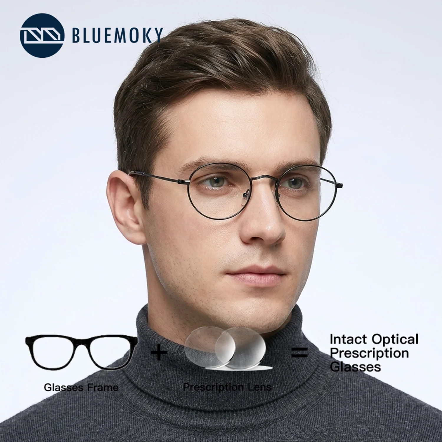 

BLUEMOKY (M Size) Metal Custom Prescription Glasses Woman Round Multifocal Presbyopic Anti Blue Light Optical Eyewear