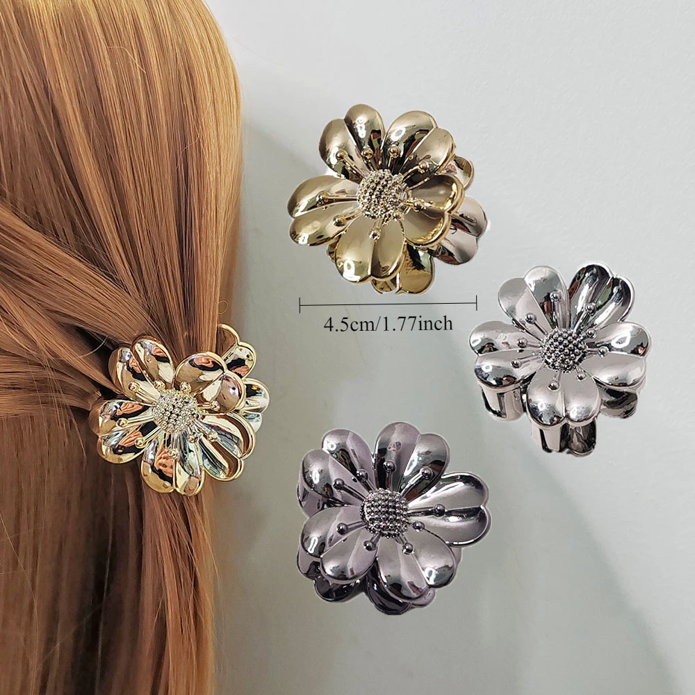 3PC Bright Metallic Hair Claw Clips Set Vintage Style Plastic Hairgrip for Women And Girls Fashion Hair Accessories
