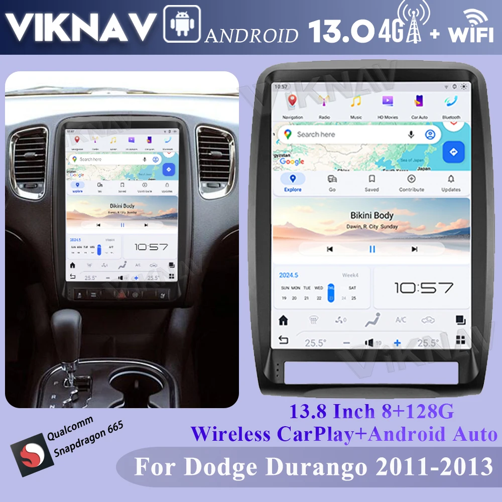 Viknav Upgrade Android 13.8 Inch Car Radio For Dodge Durango 2011-2013 Wireless Carplay Android Atuo GPS Multimedia Player