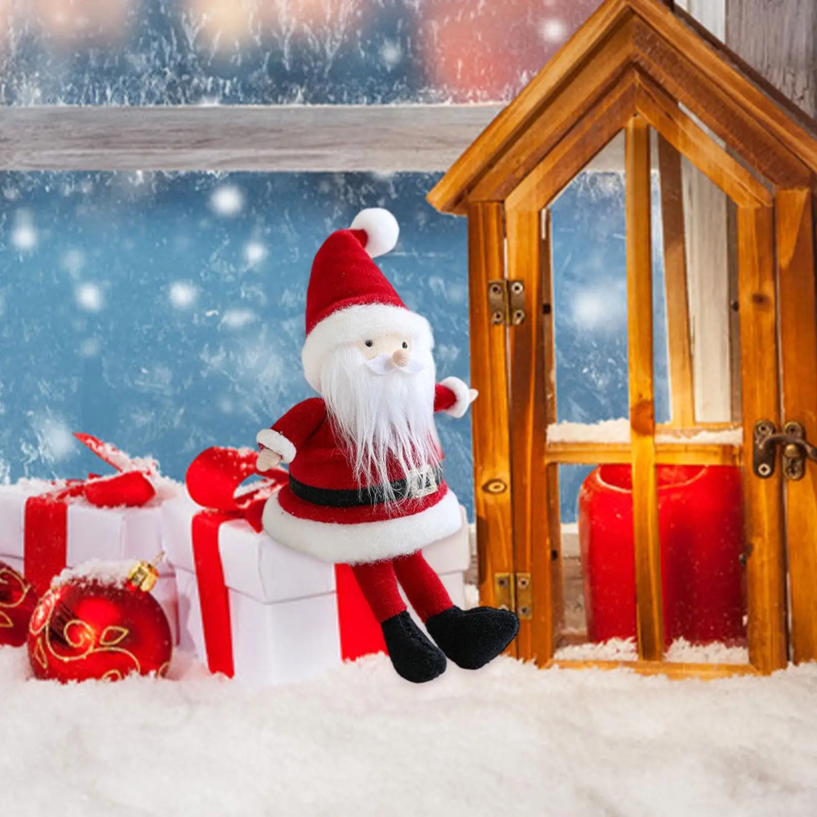 

Christmas Doll Figurine Ornament Christmas Decoration Decorative Home Decor Xmas Statue Sitting Doll for Office Bedroom Xmas