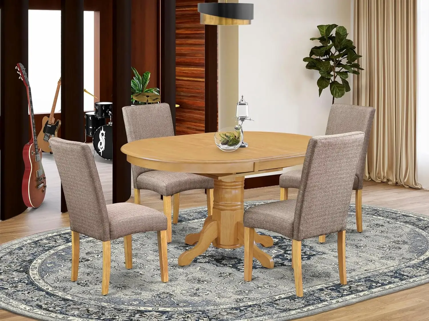 East West Furniture Avdr5-Oak-16 Avon 5 Piece Room Set Includes An Oval Kitchen Table With Butterfly Leaf And 4 Dark Khaki