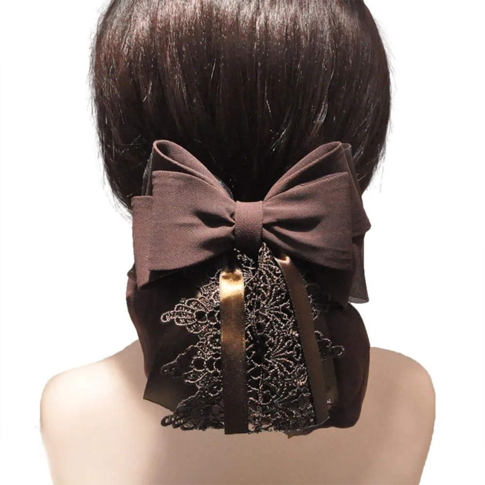 

Hair Cover Ribbon Ruffled Edges Hair Net Flower Korean Style Women Spring Clip Headwear Stewardess Bow Snood Waiter