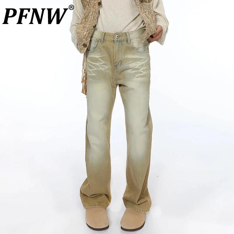 

PFNW American Heavy Art Tie Dyeing Straight Leg Jeans Male High Street Worn-out Slimming Casual Denim Chic Pants Autumn 28W4246