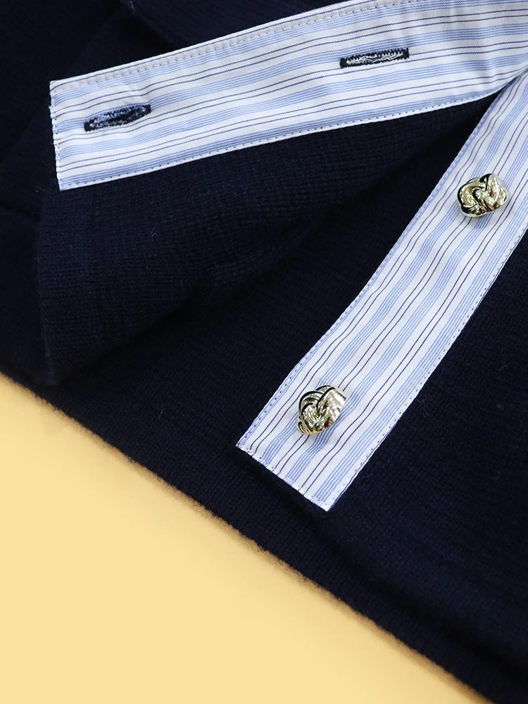 HEIDD Early Spring 2026 Striped Sleeve Patchwork  Neck Knitted Sweater 2 Colors Luxury Style Women's Regular Fit Wool Blend