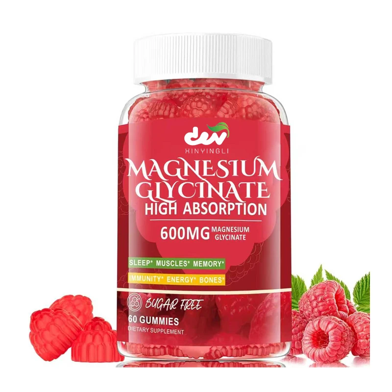

Magnesium glycinate gummy 600mg, Zzz, raspberry flavor, 60 capsules, supports muscles, bones, and energy, vegetarian