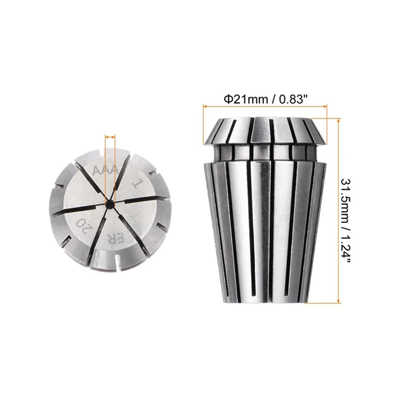 1Set ER20 Spring Collet Set Silver High Precision For CNC Machining Center Engraving Lathe Tool Holder