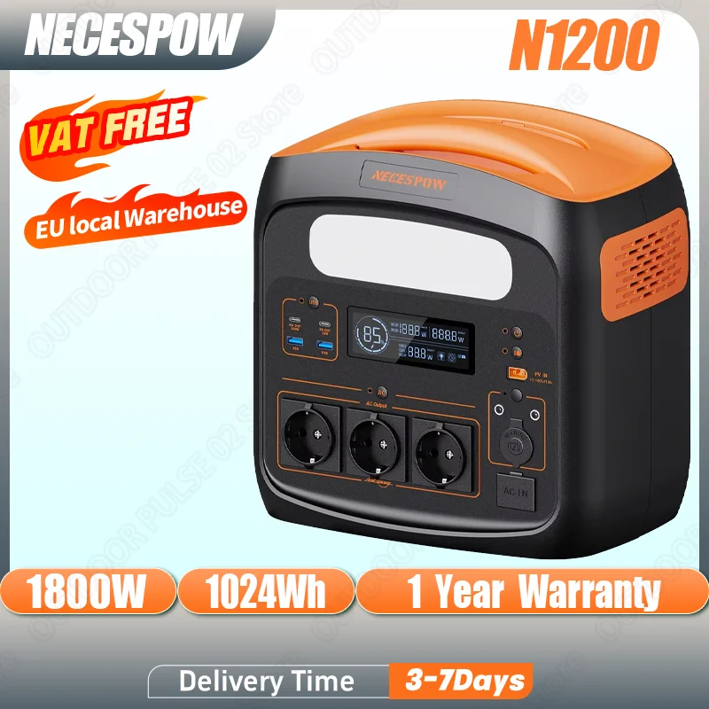 NECESPOW N1200 1800W Tragbare Powerstation Solargenerator 1024Wh LiFePO4-Batterie Notfall-Energiespeicher Camping Wohnmobil