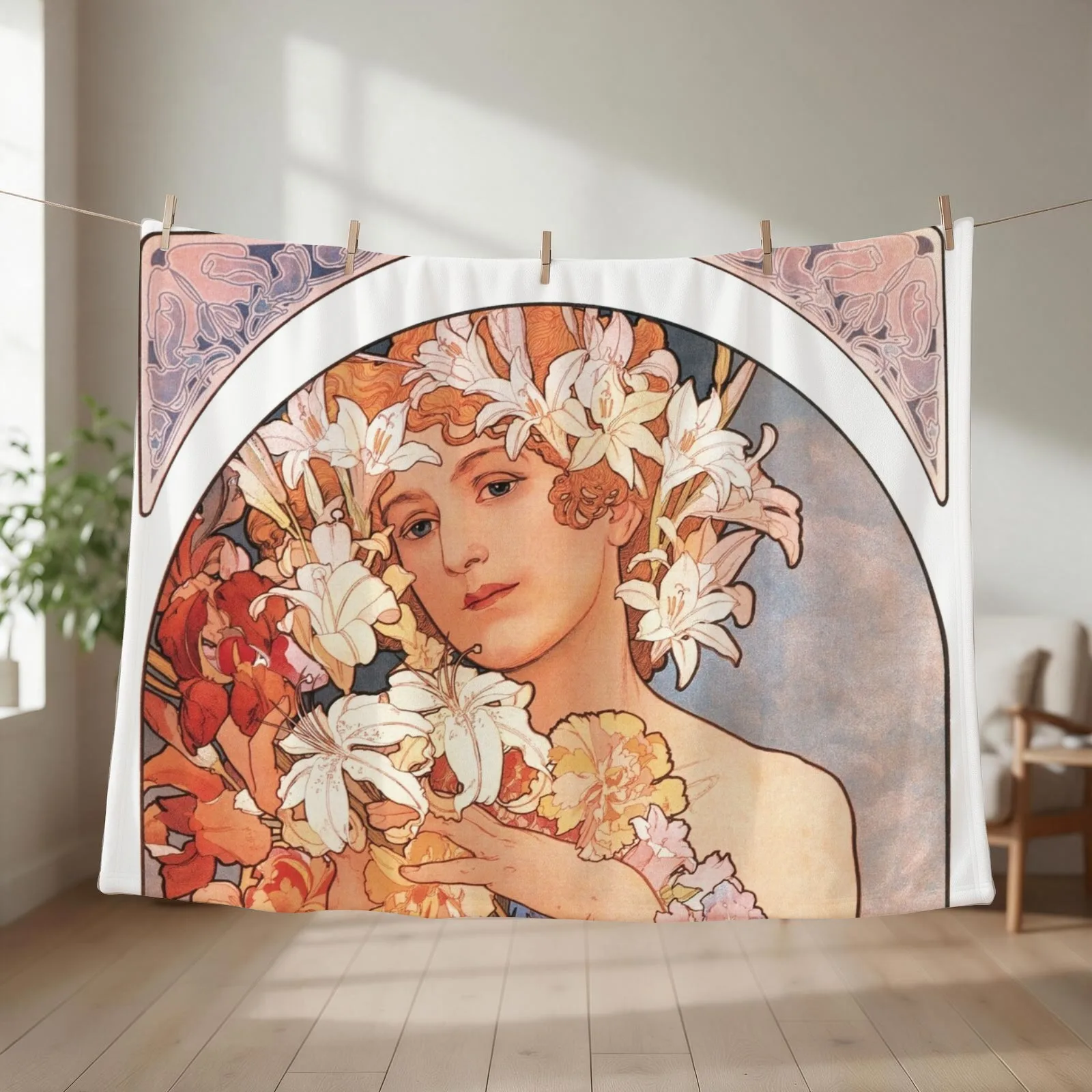 La Fleur - The Flower - Alphonse Mucha 1897 Throw Blanket couch cozy soft plush fuzzy picnic outdoor blanket
