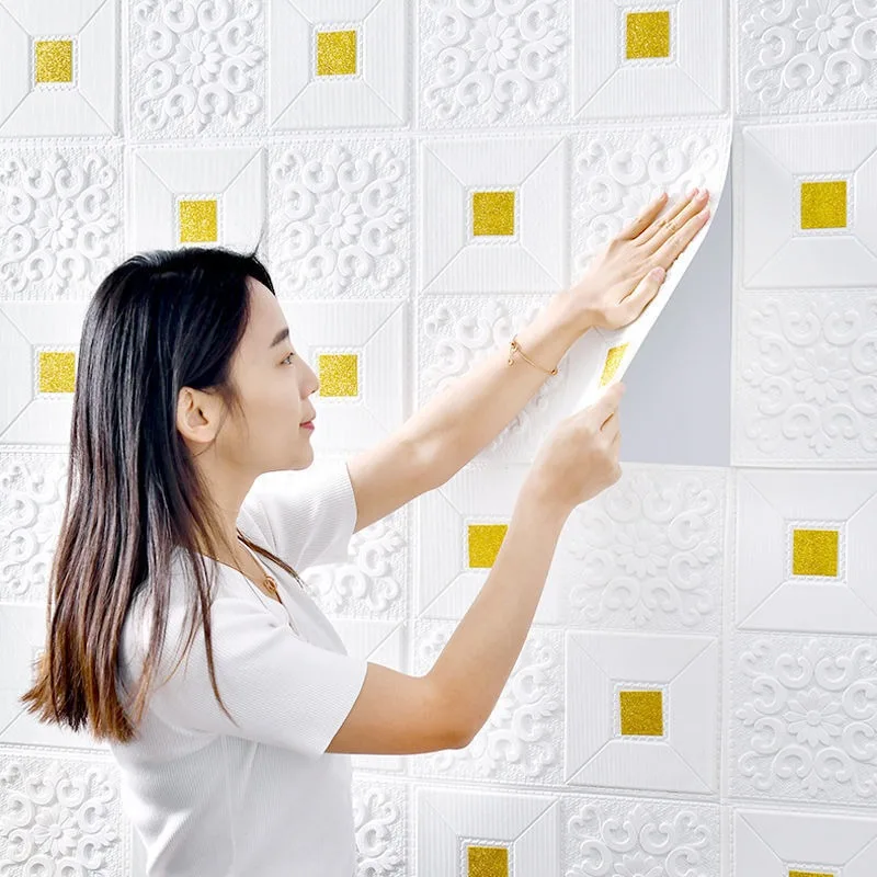 Vintage gold 3D faux brick wallpaper 35cmx35cm 20pcs waterproof self adhesive home kitchen bedroom wall covering
