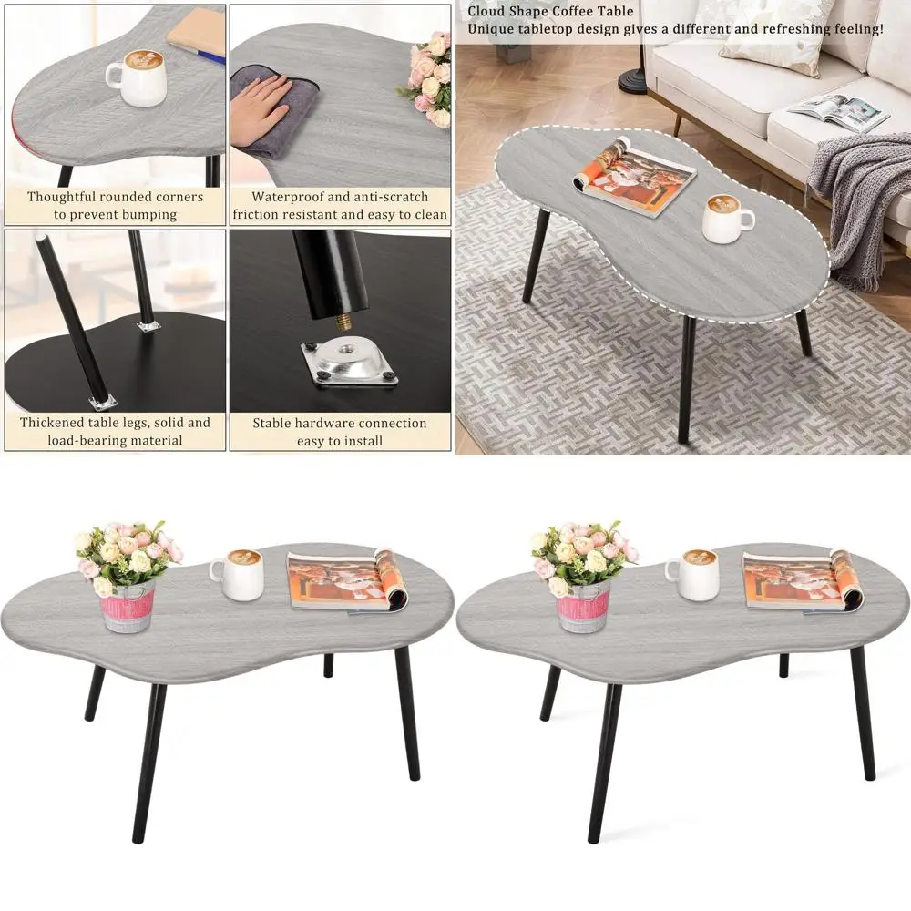 

Rustic Grey Cloud-Shaped Farmhouse Coffee Table, Unique Irregular Wood Frame Centerpiece for Small Spaces, Ideal for Living Room