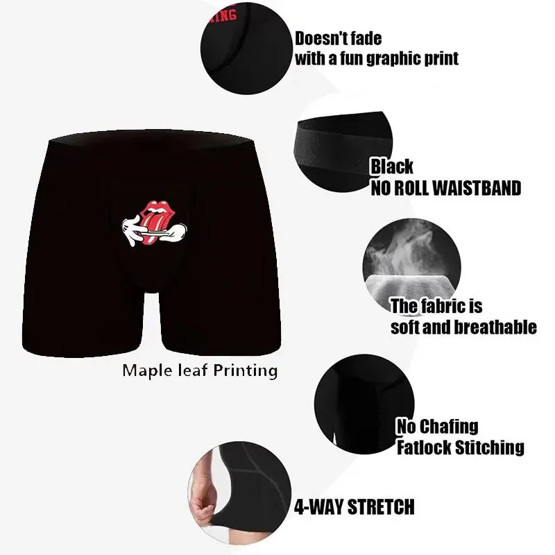 Men Sports Boxers Underwear Underpants Sport Black M L XL Maple Leaf Red Lip Print Breathable Ventilate Fashion Fitness Casual