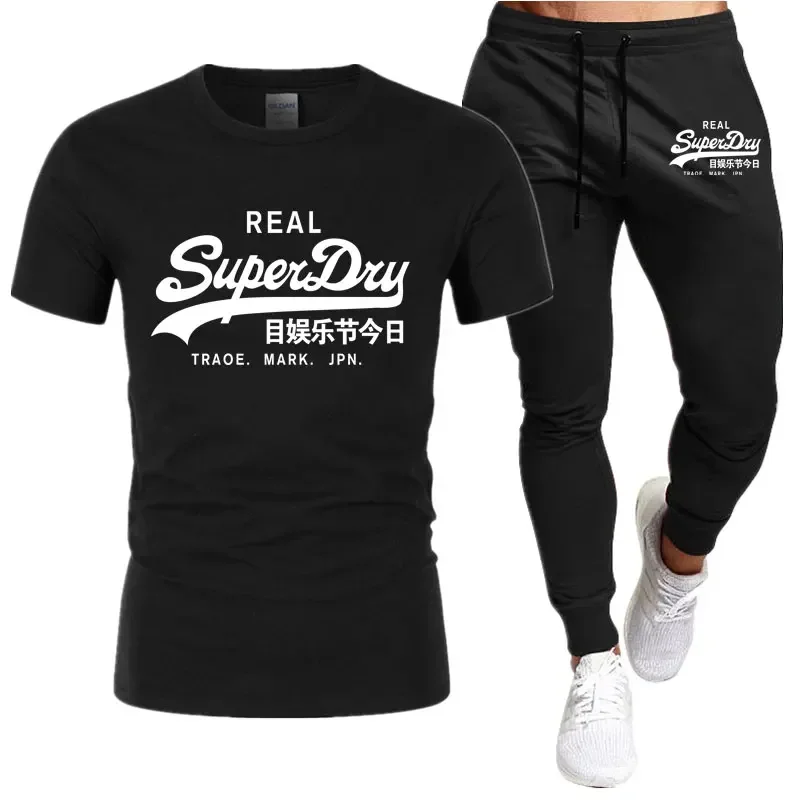 

Men's casual fitness running wear Fashion high quality sports two-piece summer short sleeve T-shirt + thin pants suit