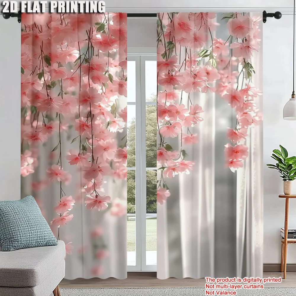 

2pc, Party Curtains Pink Flowers Durable 100% Polyester Fabric,Without Electricity Family Party Use for College dormitory
