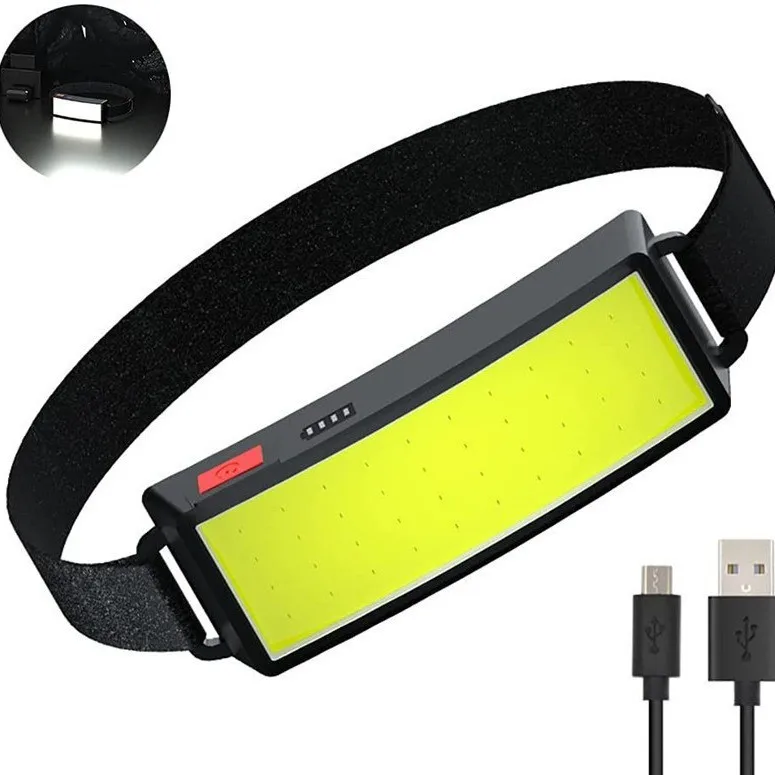 New COB Bright USB Rechargeable Headlamp LED Flood Light Lightweight Running Head Light