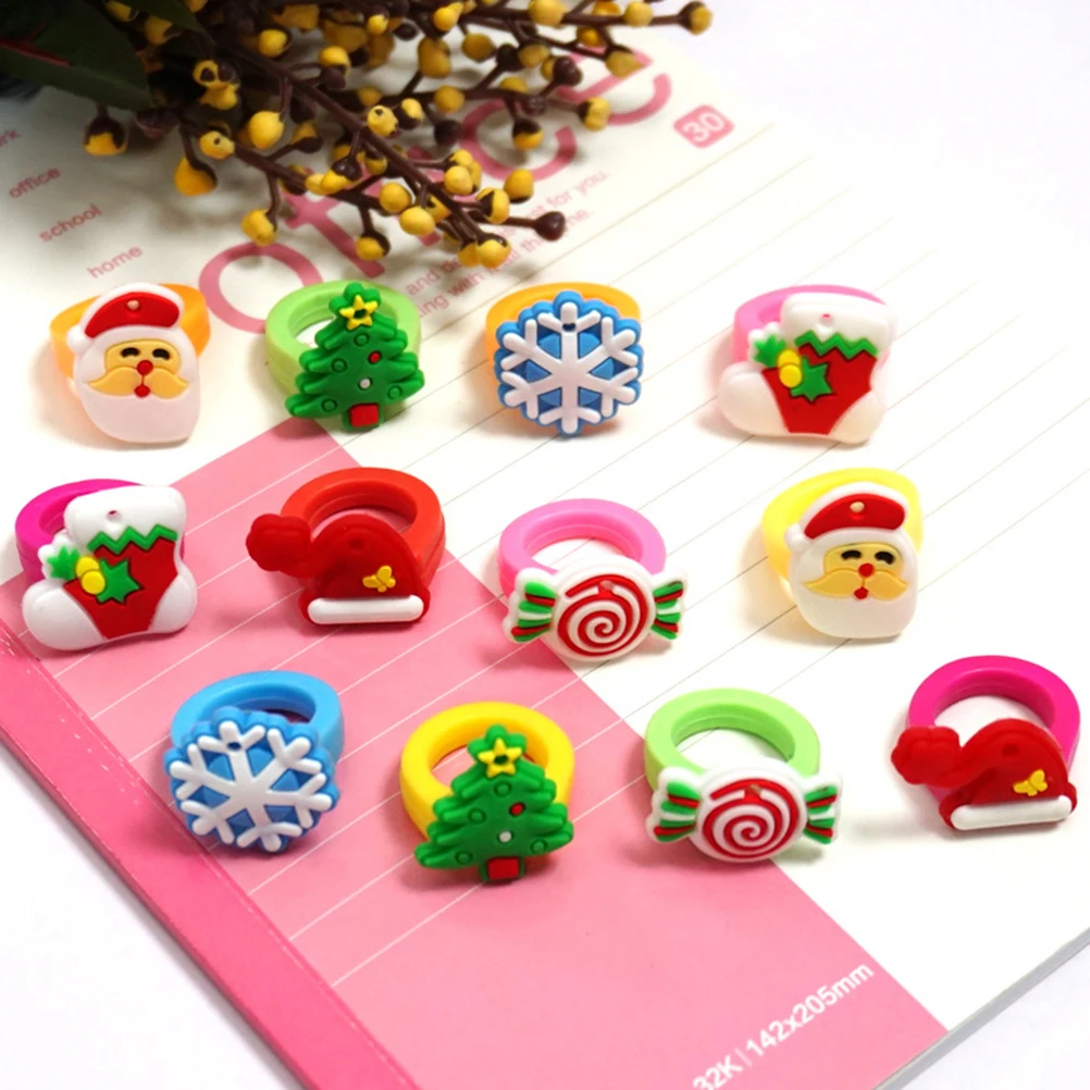 

30 Pcs Christmas Ring Rings for Girls Kawaii Party Supplies Cartoon Children's Toy Jewelry Toddler Birthday Favors
