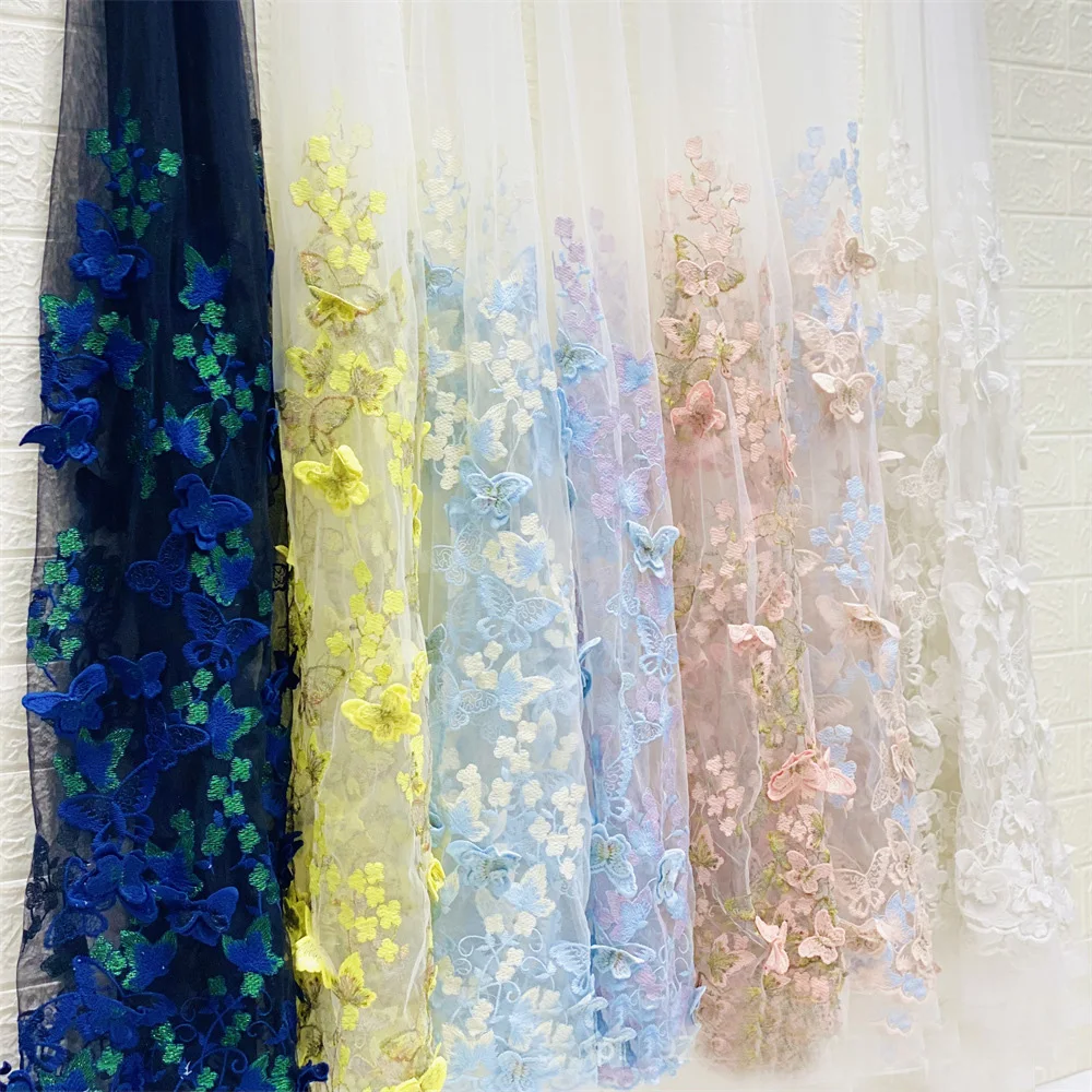 130cm Wide Heavywork 3D Butterfly Embroidered Milk Silk Lace Fabric - 3D Stereo Tulle Lace for Women's Dresses & Evening Gowns view 6