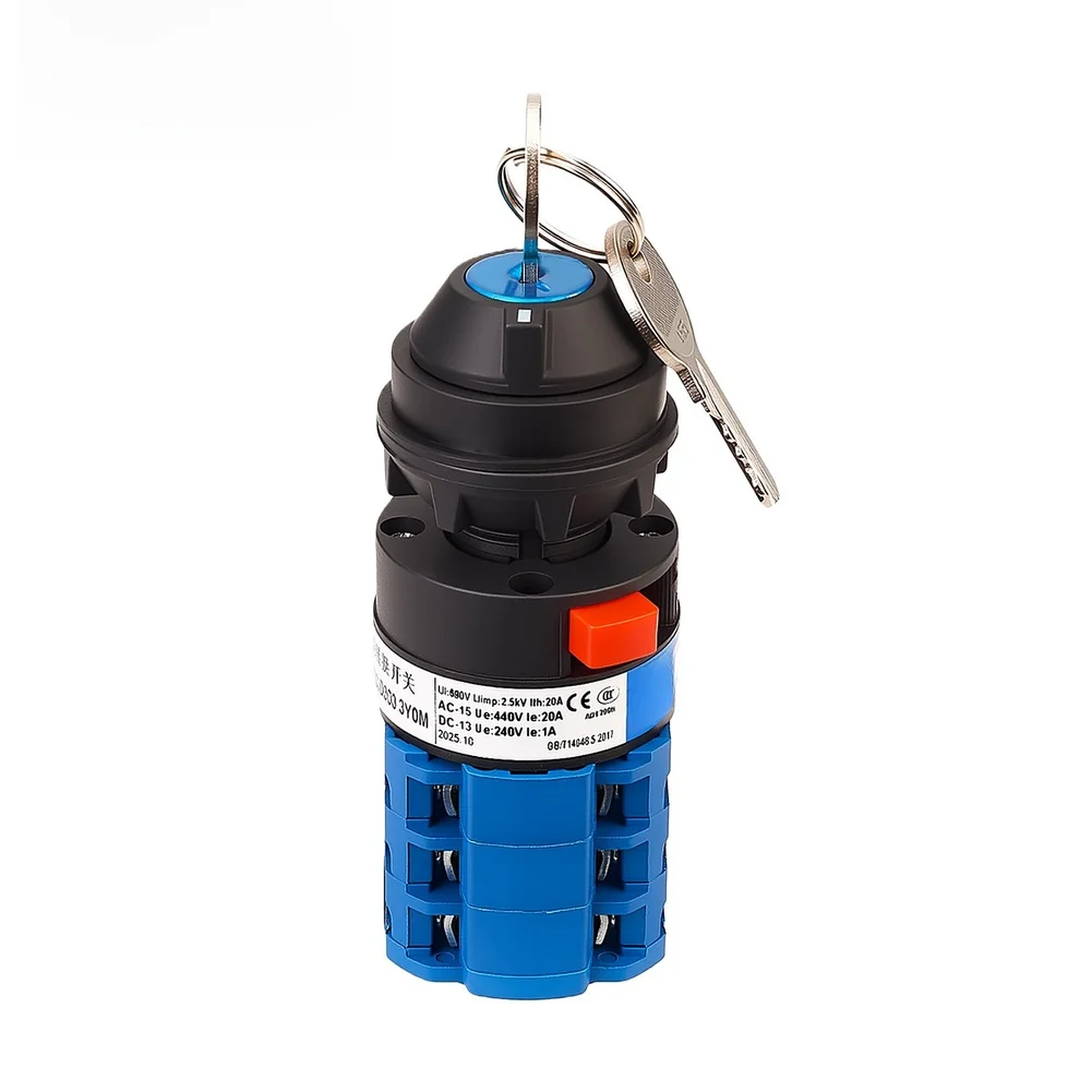 SZW26-20C/D303.3Y OM Rotary Changeover Switch 3 Position 3 Section Rotary Changeover Switch 20A With Single Hole Locking Mount