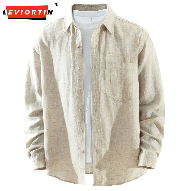 

Японская трендовая простая мужская рубашка с длинными рукавами, модная и универсальная художественная и повседневная, свободный и однотонный топ с лацканами.