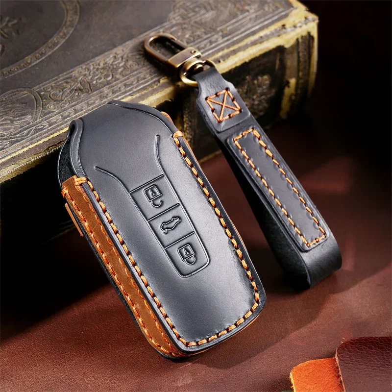 

1pc Leather Case Key Cover For Volkswagen Vw Touareg 2018 2019 2020 2021 Car-styling Shell Protector Accessories Fob Keychain