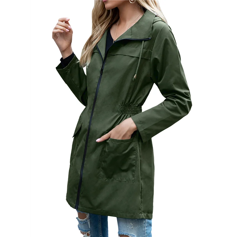 

ABZL Women Waterproof Light-Weight Rain Jacket Active Outdoor Hooded Long Sleeves Raincoat With Zipper