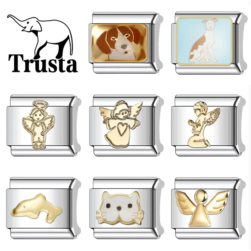 Trusta 2025 модный золотой милый ангел-подвеска в виде собаки итальянские звенья 9 мм браслет из нержавеющей стали для женщин DIY ювелирные изделия оптом N318