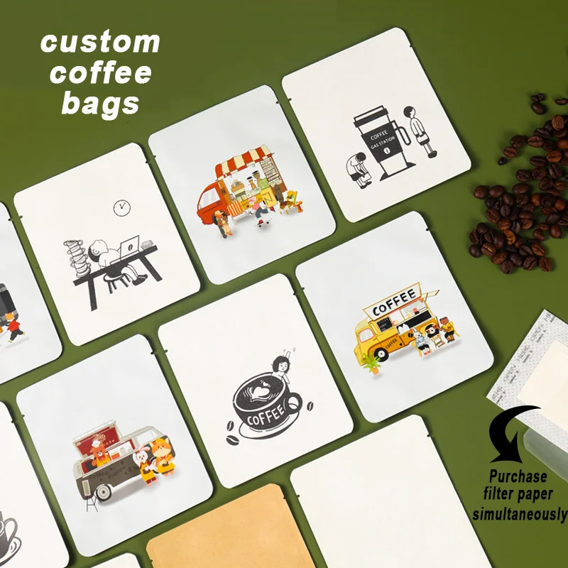 100pcs customized Drip Coffee Bags Custom Disposable Portable Three-side Sealed Hanging Ear Coffee Bags