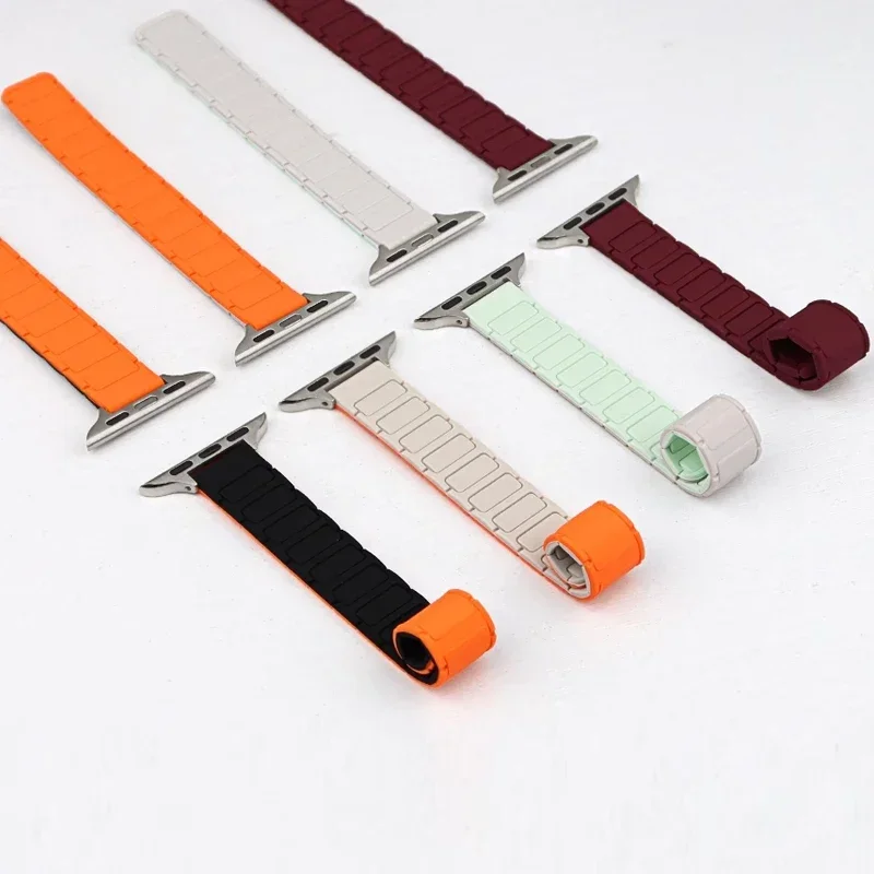 

Поп-магнитный силиконовый ремешок с петлей для Apple Watch S10 42/46 мм 41 мм 45 Тонкие ремешки 44 мм 40 мм 38 Браслет IWatch SE 9 8 7 6 5 4 Ultr