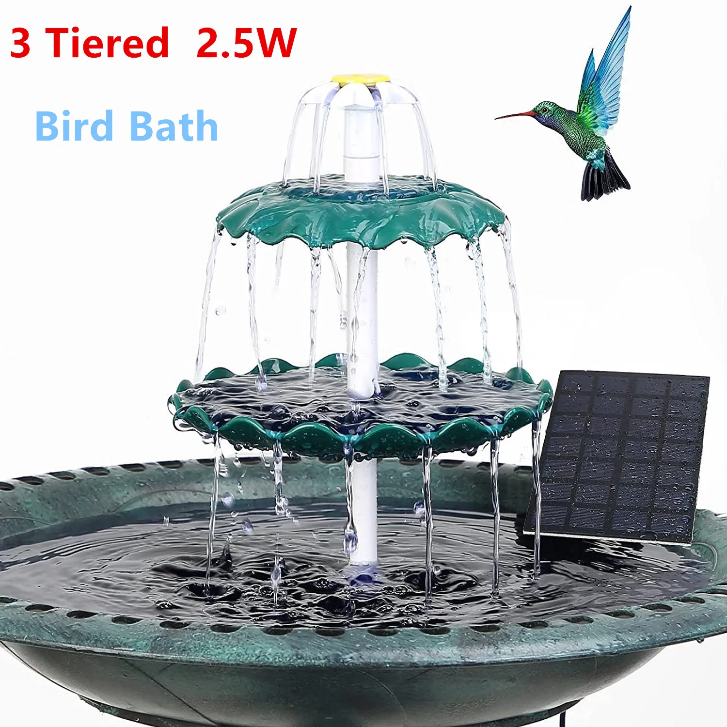 PALONE 3 Tiered Bird Bath with 3.5W Solar Pump DIY Solar Fountain Detachable for Bird Bath Garden Decoration Outdoor Bird Feeder