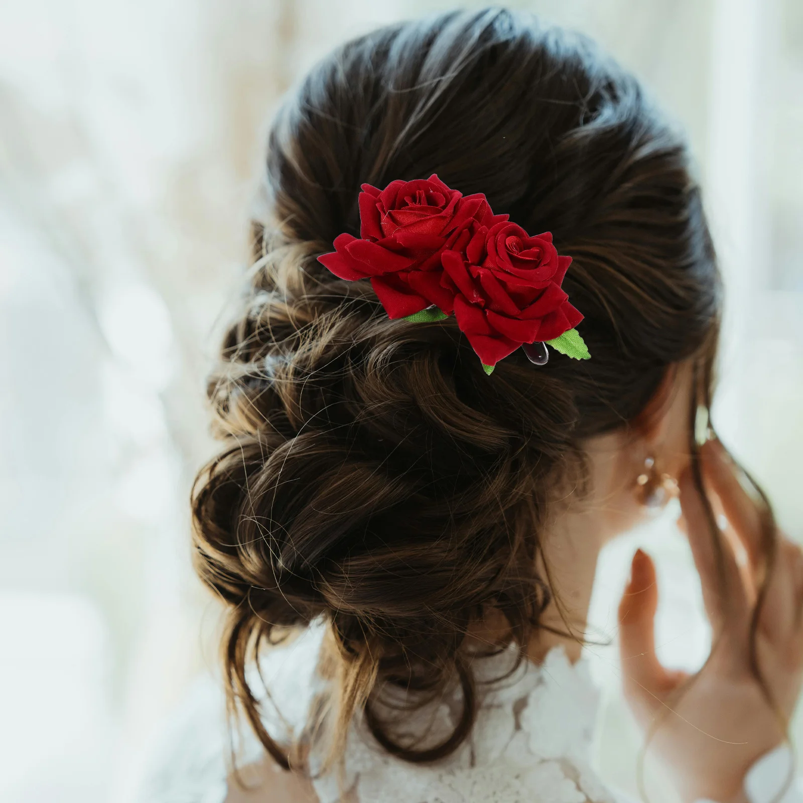 

2pcs Flower Hair Comb Bridal Rose Fabric Floral Wedding Party Hair Accessories Bride Side Comb Hold Tightly No Slip