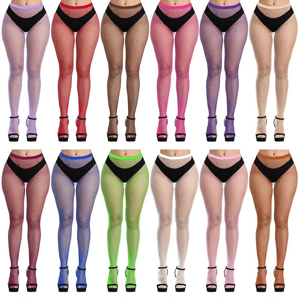 Neon Sexy Fishnet Tights Women Stockings Party Club Wear Pantyhose Women Green Carnival Fish Net Stockings Female Tight Meias