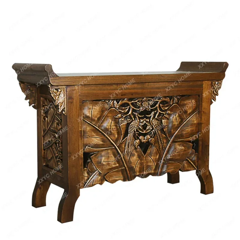 XXLiving room entrance cabinet Chinese side view table side cabinet wood carving flower decoration entrance cabinet