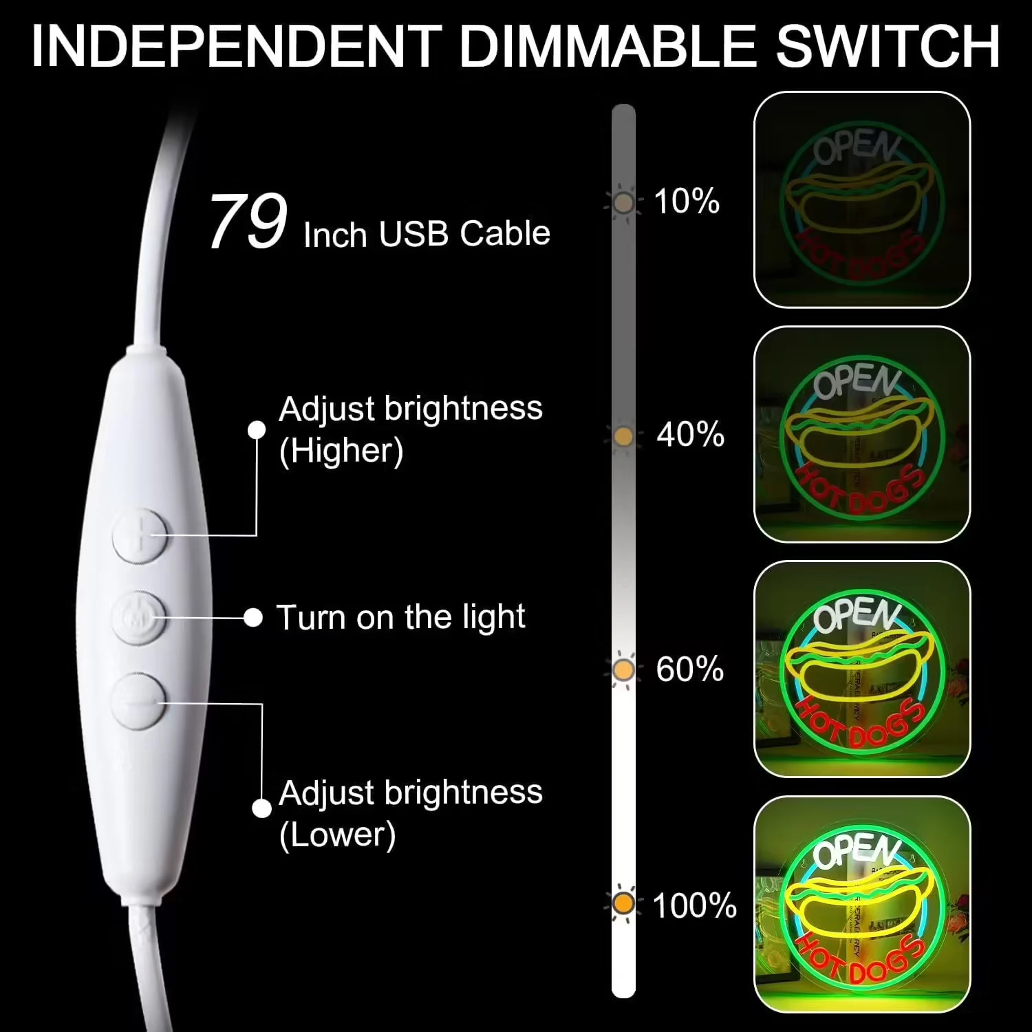 علامة نيون مفتوحة هوت دوج - ديكور حائط LED للمطاعم - USB 5V2A قابل للتعتيم - متجر الوجبات السريعة، العشاء، ديكور البار - طراز عتيق قديم