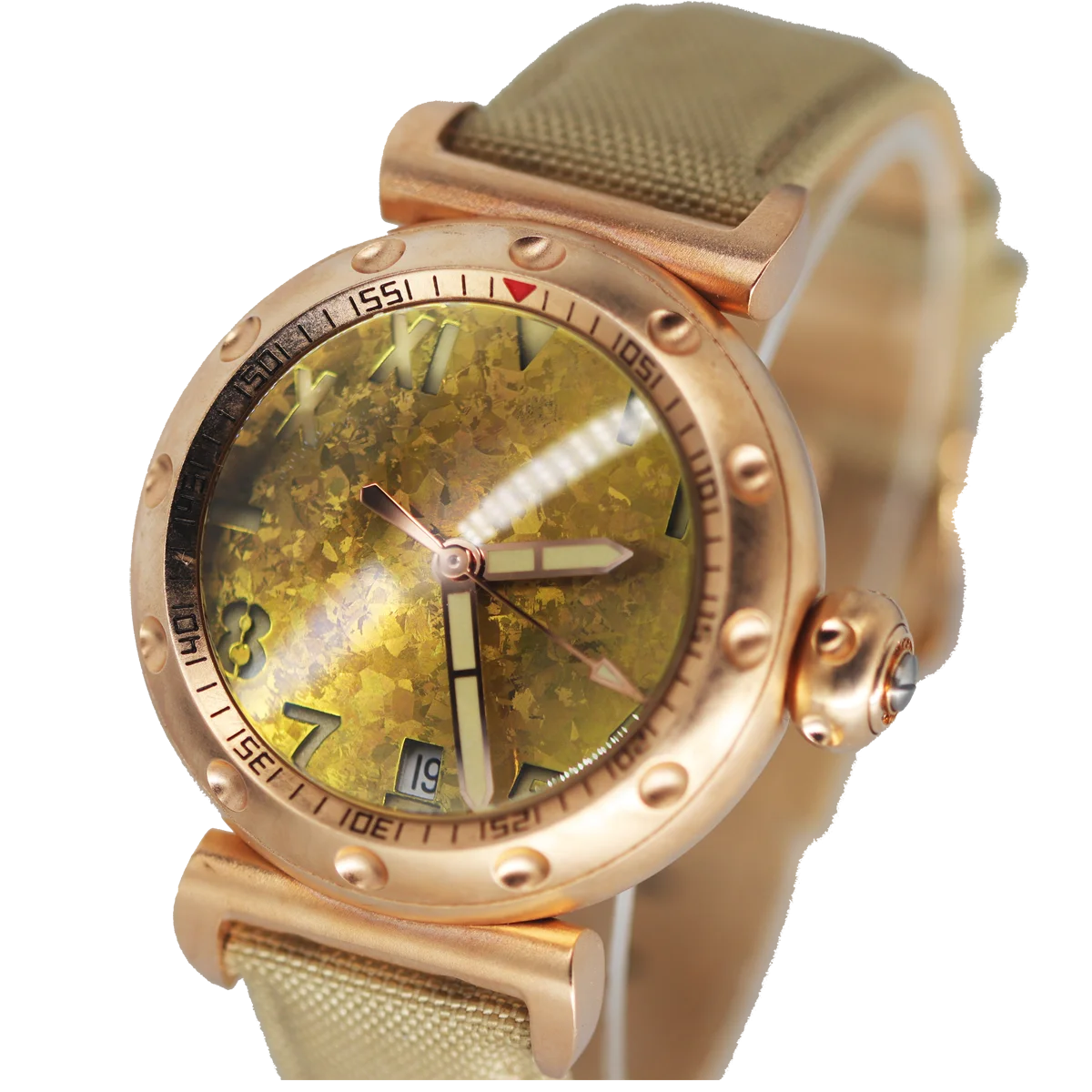 Tamsid Meteorit Safir/Dial Timbul Jam Tangan Militer Mekanis Otomatis Tahan Air Menyelam Bronzeze/Titanium untuk Pria