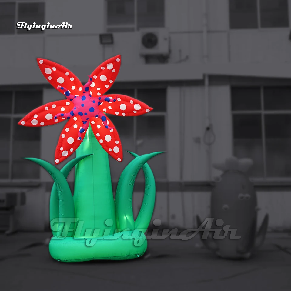 

Fantastic Lighting Red Large Inflatable Flower Tree Landscape Plant With Green Grass For Jungle Party Event