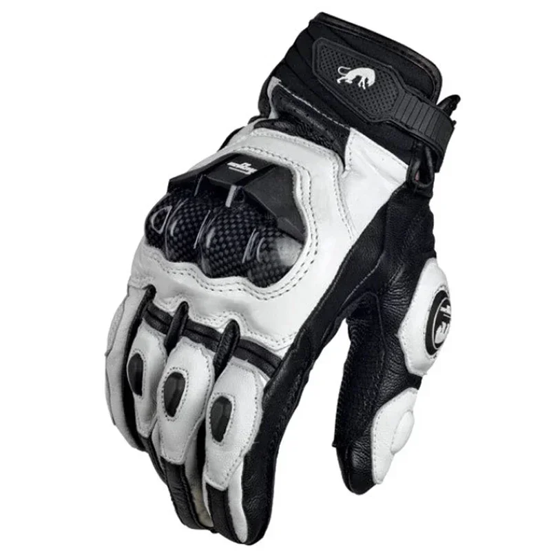 Guantes de moto de cuero genuino para hombre, guantes de equipo de carreras, a prueba de viento, color negro, blanco, verano e invierno