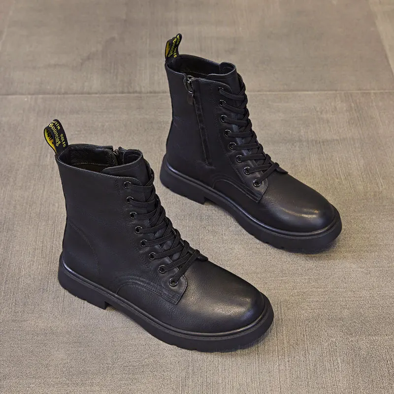 

Women's genuine leather short boots with British style 2025 new winter style boots with thick fleece and versatile features