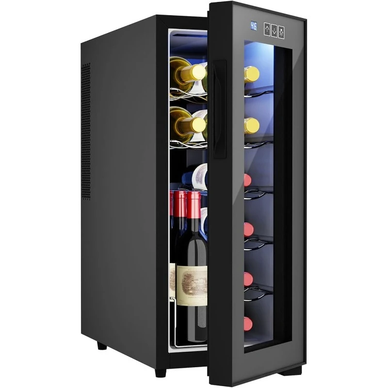 Weinkühler für 12 Flaschen, Weinkühlschrank klein, 46-66 ° F, freistehender Weinkühler-Kühlschrank mit digitaler Temperaturregelung