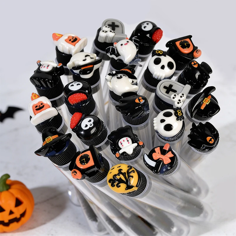 10Pcs Halloween Mascara Wand Tube Spooky Horror Eyelash Spoolie Eyebrow Brush Grooming Kit for Party Cosplay Makeup Tool Set