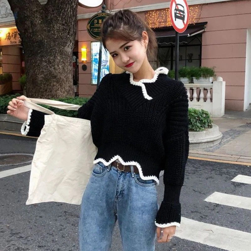 Pullovers Women Simple Korean Style Solid All-match Elegant Design Comfortable Fashion Autumn Knitting Leisure Asymmetrical New